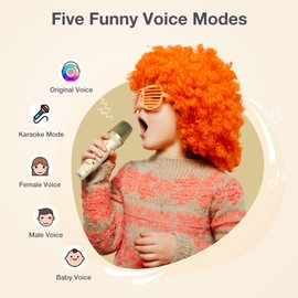 Karaoke Machine for Kids，Mini Portable Bluetooth Speaker with 2 Wireless Microphones,Karaoke Toys Gifts with Interactive Lights and Sound for Girls Boys Adults Home Party Birthday-Beige