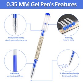 Hopton Rollerball Pen Blue, Pack of 12 Rollerball Pens Blue, Smooth Ballpoint Pen Blue Ink, Blue Gel Pen, Liquid Gel Ink for Office School, School Supplies - 0.35 mm