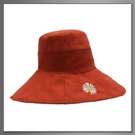 Buzz Selection CAP454 Women's Hat, Hat, Logo, Embroidery, Flower, Sunshade, Casual, Wide Brim Hat, Cute, orange beige, Free size