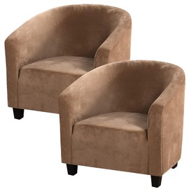 MIFXIN Club Chair Covers Thick Velvet Stretch Tub Chair Slipcovers Spandex Soft Armchair Sofa Cover Furniture Protector for Living Room Bar Cafe Hotel (2 Pack, Camel)