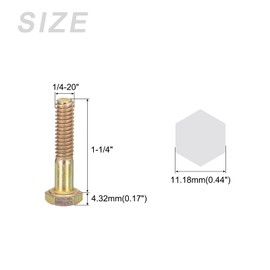 METALLIXITY Hex Bolts (1/4-20x1-1/4") 50Pcs, Carbon Steel Zinc Plated, Coarse Thread UNC Hex Head Screw Bolt - for Furniture Repair, Yellow