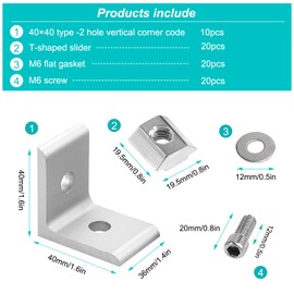 Aluminium Profile Angle Connector Set, Aluminium Profile 40 x 40 mm Corner Connector, M6 Aluminium Profile Angle Connector, Aluminium Angle Mounting Material for Fixing Aluminium Profiles, Pack of 10