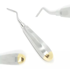 Unbranded Dental Root Tip Elevator Flohar Right (Flat Ends) with Gold Handle Premium