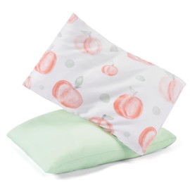 TILLYOU Toddler Pillowcases 13 x 18 Travel Pillow Case 2 Pack, Kids Pillowcases Machine Washable with Envelope Closure, Peach dot & Light Green