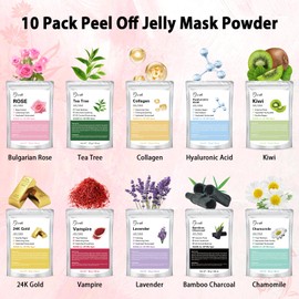 Pjordo Jelly Masks Set for Facials Professional Spa,10 Pack Jelly Mask Powder with Mixing Bowl Set, Peel Off Hydrojelly Mask for Hydrating, Nourishing & Soothing, Gift for Women