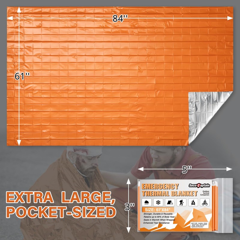 SecuCaptain Survival Emergency Thermal Blankets: Thicken 28um Space Mylar Blanket