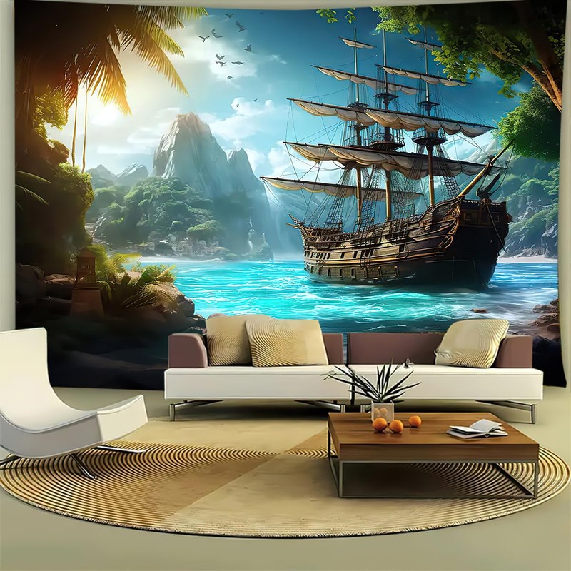 FENDROM Nautical Tapestry Decor Ghost Sailboat Wall Art Aesthetics Pirate