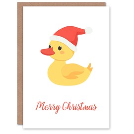 Artery8 Cute Duck Yellow Duckling Santa Hat Cartoon For Child Kids Christmas Card