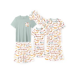 PATPAT Viscose from bamboo Matching Family Pajamas: Soft Pajamas Set Short Sleeve Tops and Short Sets, Spring and Summer Sleepwear Orange White Women L