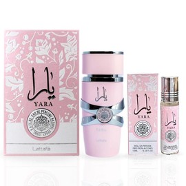 Yara For Women EDP Spray 100ML (3.4 OZ) by Lattafa & YARA Roll-On Perfume Oil CPO 10ML (0.34 OZ) By Ard Al Zaafaran. (ELEGANT BUNDLE)