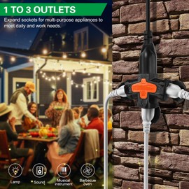 FiiMan 3 Outlet Indoor Outdoor Wall Adapter, ETL Listed 3-Prong Grounded Outlet Splitter, Weatherproof Heavy Duty Multi Outlet Power Plug Extender with Protective Cover, Orange (2 Pack)