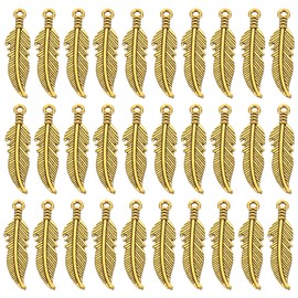 PATIKIL Feather Charm, 100Pcs Mini Feather Pendant Charm Bulk Metal Vintage Designer DIY Dream Catcher for Making s s Crafts Keychain, Dark Gold
