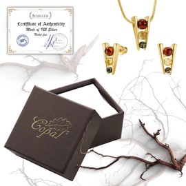 Copal Women's Jewellery Set with Amber Pendant and Adjustable Necklace Made of 925 Silver, amber, Amber