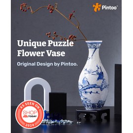 Pintoo 3D Puzzle Vase Unique Flower Vase Made by 160 Curved Plastic Puzzle Pieces House Warming Gift for Flower Arrangements and Home Decoration - [S1025] (Translucent, Magpies on Plum Tree)