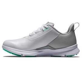 FootJoy Fuel Womens Spikeless Laced Golf Shoe, White/Grey/Mint, 8.5