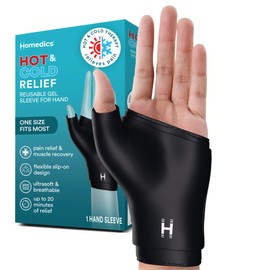Homedics Hot and Cold Relief Gel Hand Sleeve, Heat or Ice Therapy for Hand, Wrist, and Thumb, Soft-Touch Stretch Fabric, Contoured Hydrogel Design for Comfort and Relaxation