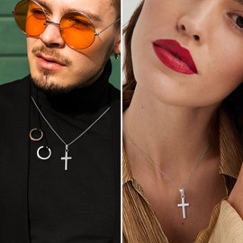 ALEXCRAFT Sterling Silver Necklaces For Women Silver 925 Cross Necklace For Men Sterling Silver Necklace Chain 45+5 CM