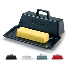 Kook Ceramic Butter Dish with Lid, Kitchen Countertop Butter Keeper, Serving Tray with Cover, Storage Container, Holds 1 Stick, Microwave and Dishwasher Safe, Navy