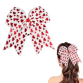 Valentine's Day Heart Hair Tie Large Red Cheer Hair Bow Love Heart Bow Hair Tie Grosgrain Ribbon Bowknot Elastic Hair Tie Ponytail Holder Cheerleader Hair Band Valentines Hair Accessory