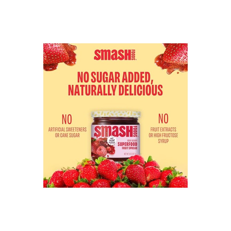 Smash Foods Very Berry Superfood Fruit Spread, No Sugar Added,