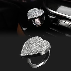 TOMALL Bling Car Engine Start Button Cover Diamond Interior Crystal Push Start Button Ring Cap Sparkly Accessories Heart Bling Ignition Button Rhinestone Emblem Trim Universal for Car (White)