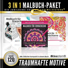 3 IN 1: Malbuch für Erwachsene (120 Motive - Blumenmuster, Mandalas, Tierportraits)