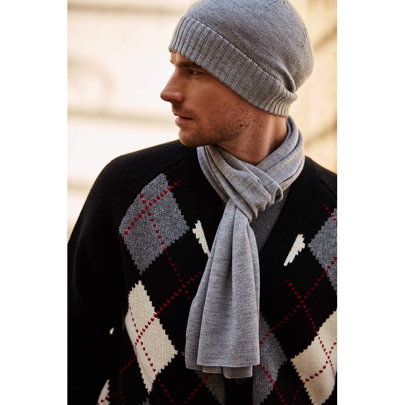 EURKEA Men's 100% Merino Wool Scarf, Beanie Hat Gift Box