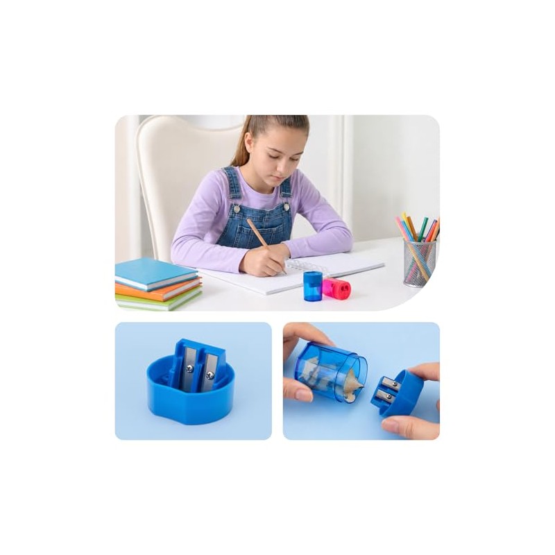 Pencil Sharpener with Container, Pack of 2, Double Hole Sharpener