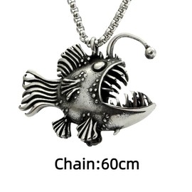 Lantern Fish Pendant, Gothic Fish Necklace for Men, Punk Lanternfish Necklace, Rock Fish Animal Jewellery, Vintage Lanternfish Necklace, Retro Fish Animal Pendant Necklace for Boys, Stainless Steel
