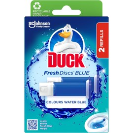 Duck Fresh Discs Blue Twin Pack Refill, Each Disc Colours Water Blue For Up To 500 Flushes, Fights Stains & Prevents Limescale, Azure Lagoon Scent, 12 Discs