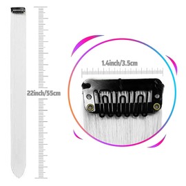 Olldag 22 Inch Colored White Hair Extensions Party Highlights, Straight Hairpiece Clip in Synthetic Hair Extensions for Kids Girls (12 Pcs White)