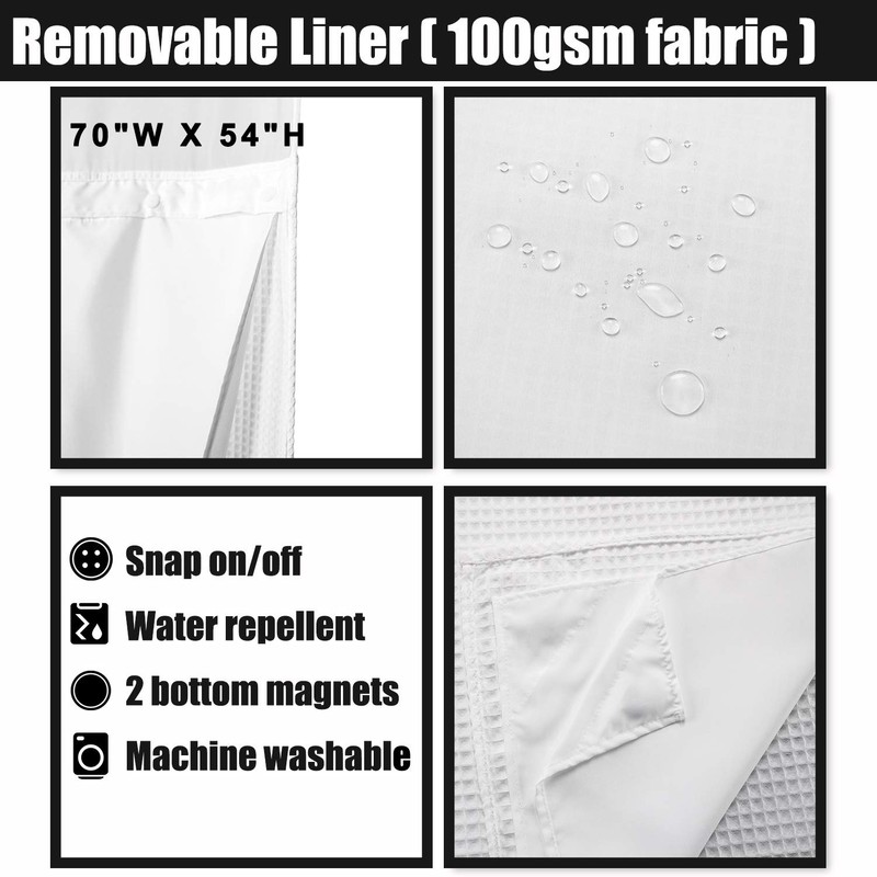 Hotel Style Cotton Shower Curtain with Snap-in Fabric Liner, Mesh