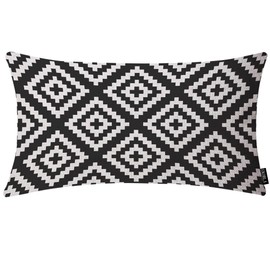 EKOBLA Black and White Accent Throw Pillow Covers Repeating Pattern Geometric Jagged Wave Oblong Rectangle Throw Pillow Cases for Sofa Bed Couch Cotton Linen 12x20 Inches