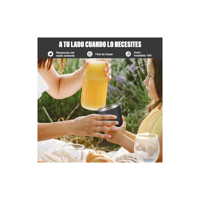 Vasos de Acero Inoxidable 500ml 6PCS, Taza Termica FríoCaliente Negro
