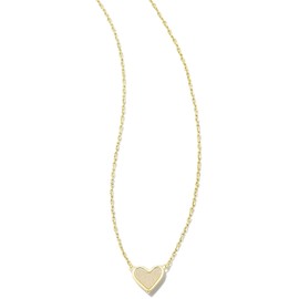 Kendra Scott Framed Ari Heart Pendant Necklace for Women, Fashion Jewelry, 14k Gold-Plated Brass, Iridescent Drusy