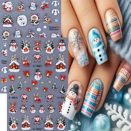 2 Sheets Embossed Christmas Nail Stickers for Nail Art Santa Claus Snowman Nail Decals 5D Self-Adhesive Xmas Cottage Tree Bell Gloves Nail Art Stickers Holiday Nail Designs Decoration for Women