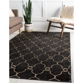 Unique Loom Outdoor Trellis Collection Area Rug - Columbus (6' 1" x 9' Rectangle, Black/ Ivory)