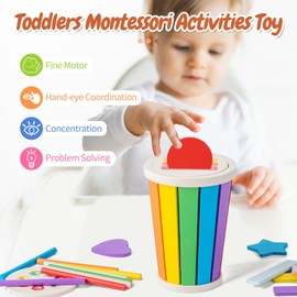 MOONKATE Wooden Montessori Sensory Color Shape Sorting Stacking Toys, Fine Motor Skills Learning Toys for Kids Toddlers