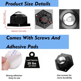 Self-Adhesive Swivel Caster Wheels (8 Pack) - Wheels for Furniture, 1 Inch Low Profile 40LB Universal Wheels for Storage Bins, Cabinets & Appliances (Black Hexagon - a Steel Ball, 8)
