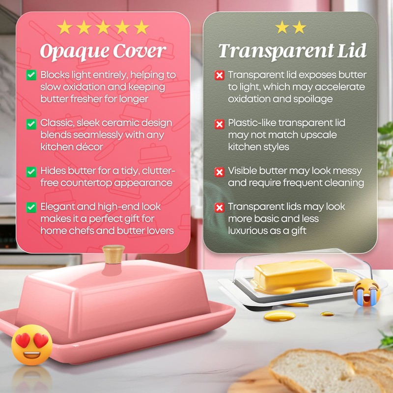 Ceramic Pink Butter Dish and Lid Cover - Butter Storage