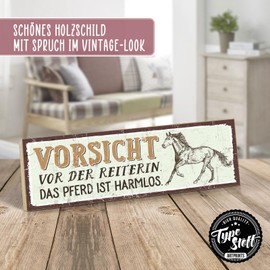TypeStoff HS-00616 Wooden Sign with Saying - Vorsicht vor der Reiterin - Vintage Look with Quote as Gift and Decoration