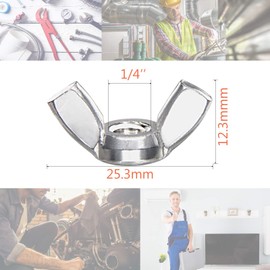 50PCS 1/4"-20 Stainless Steel Wing Nuts, 304 Butterfly Thumb Nuts, Hand Twist Fasteners for Machine, DIY, Furniture, Automotive