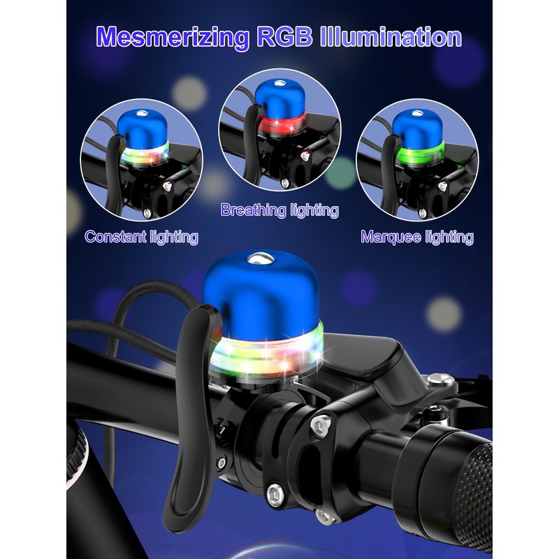 Bike Bell with RGB Lights, Bike Bell for 19-31.8mm Bicycle
