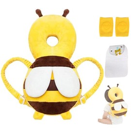Baby Head Protector, Adjustable Baby Head Protection Backpack with Baby Knee Pads for Walking & Crawling, Soft, Breathable and Wearing Safety Baby Head Protector - Yellow Bee