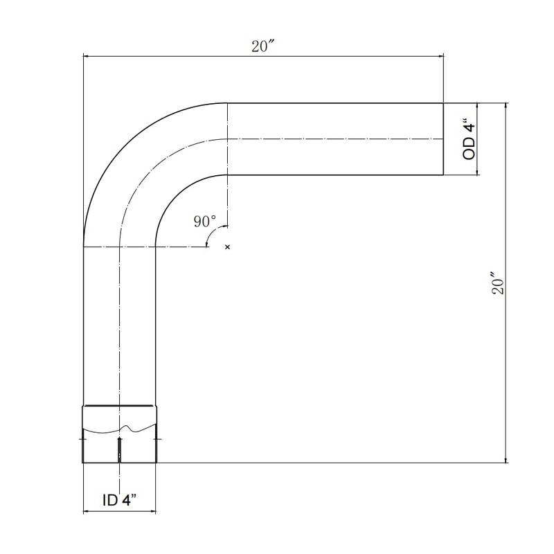 EXHAUST ELBOW 90 Degree 4"ID/OD Aluminized Steel,20" each side length