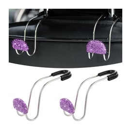 JNNJ 2 Pieces Bling Car Headrest Hook, Bling Backseat Organizer Hanger for Purse Clothes Grocery Bag, Rhinestones Auto Headrest Storage Holder, Car Seat Accessories for Most Vehicle(Purple)