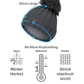 Faera Bobble Hat Women's Lined Winter Hat Knitted Hat Girls Fleece Lining Beanie 79, charcoal