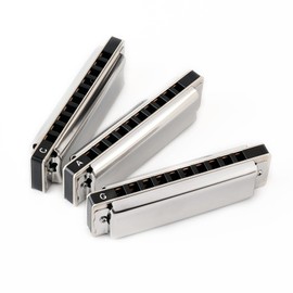 JDR North Harmonica Set of 3 C G A Key 10 Holes 20 Tones Blues Harp Diatonic Mouth Organ Harmonicas with EVA Protective Case for Adults Kids Beginner Professionals Pop Black New Year