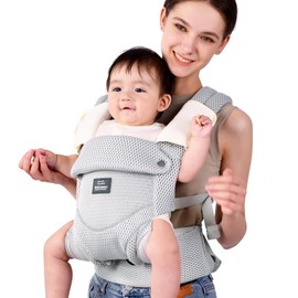 Bebamour Breathable Baby Carrier Ergonomic Infant Carrier for 7-32lbs, Adjustable Knob for Baby Hip Healthy Develop, Air Mesh Infant Carrier,Front and Back Baby Carrier with 2 Teething Pads (Grey)