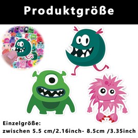 Waterproof Small Monster Stickers, 50 Pieces Cute Monster Stickers Waterproof Stickers for Laptop Skateboard Scrapbook Water Bottle Cute Cartoon Animals Stickers Kids Stickers for Children's Birth